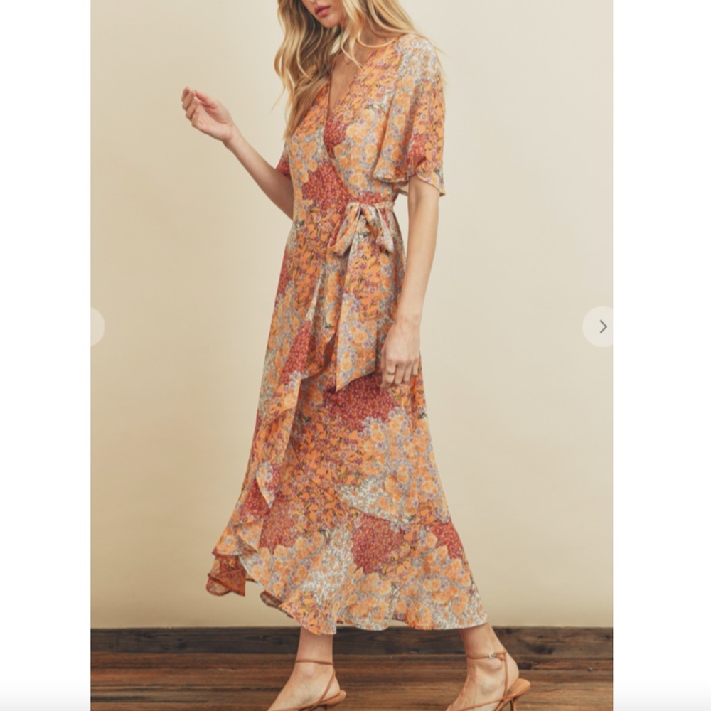 Aura Floral Maxi Dress - Orange and Blue